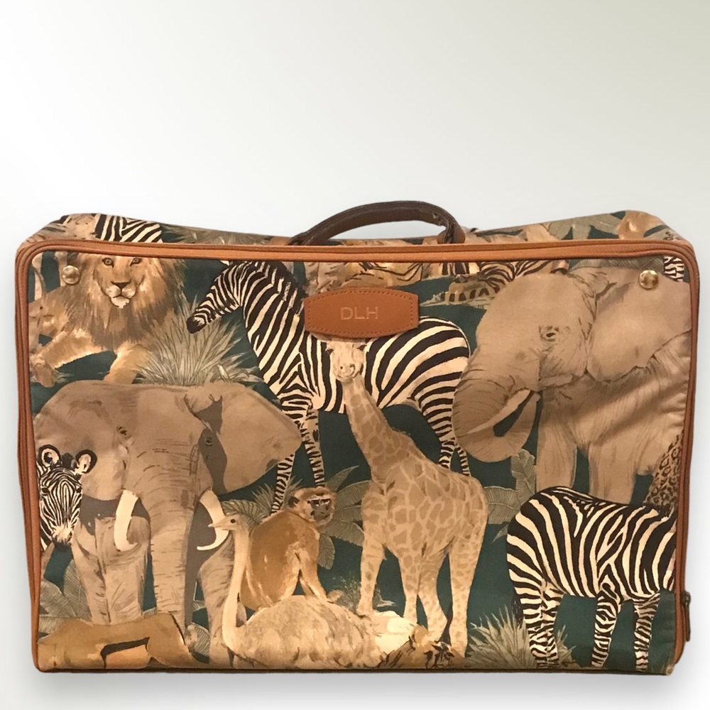 Vintage Soft Side Luggage Bag Suitcase Jungle Print
